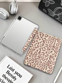 1pc Yellow Coffee Leopard Print Tablet Case Compatible With IPad Mini6/7/10.2/10.5/10.9(Air4-Air8)/Pro 11/10th Gen/A16/Pro 11 2024 Models, Painted Pattern Tablet Case, Fully Transparent Acrylic Back Shell, Silk Texture 8-Fold Stand, Auto Sleep/Wake, Built-In Pen Slot, Pen Not Included, Some Models With Camera Frame - Multicolor - View 2