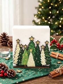 2D FLAT Christmas Tree Decorative Kitchen Paper Towel Holder - Desktop Tabletop Restaurant Paper Towel Storage (Combines Display And Storage Functions), Rustic Farmhouse Style Christmas Tree Design, Suitable For Kitchen, Bathroom, Living Room And Dining Room, Decorative Ornament To Create A Warm Christmas Atmosphere. - Multicolor - View 6