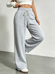 Women's Loose Solid Color Pants With Adjustable Waist, Versatile For Sports - Light Grey - View 1