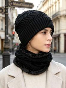 1 Set Autumn/Winter Thermal Lined Women's Knitted Hat, Ear Protection Warm Scarf, Fashionable Cold-Proof Ski Hat, Suitable For Daily Wear - A - View 2