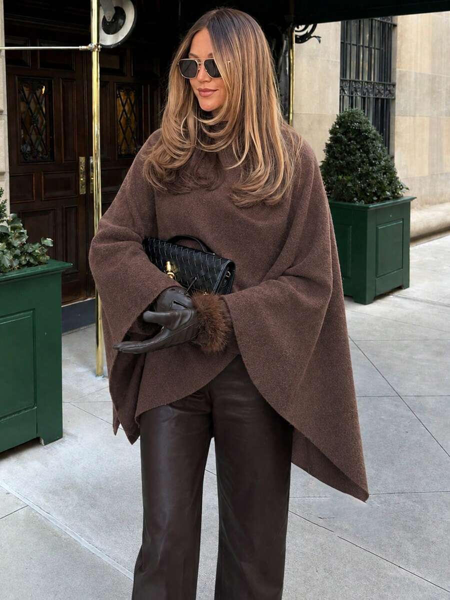 Women's Sleeveless Knit Pullover Sweater, Regular Fit, Fashionable Brown Cape-Style Top, Suitable For Autumn/Winter Casual Wear - Brown - View 1