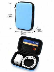 1pcPortable EVA Travel Cable Organizer Set, Hard Shell Electronic Accessories Storage Bag With Cable Management Straps And Hanging Cord, Suitable For Chargers, USB Cables, Earphones, Power Banks And Digital Products - View 4