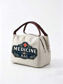 Vintage Medicine Bag, Striped Tote Lunch Bag, Women's Tote Bag, Travel Essential Storage Bag And Laptop Storage Bag, Zippered Toiletry Bag, Portable Work Travel And Home Organization Bag, Large Capacity Striped Storage Bag, Vintage MEDICINE BAG Pattern Decoration, Portable Makeup Bag Suitable For Medical Personnel And Office Workers, Multi-Functional Travel Business Trip Bag For Daily Use, Halloween Gift, Women's Birthday Gift - Multicolor - View 24