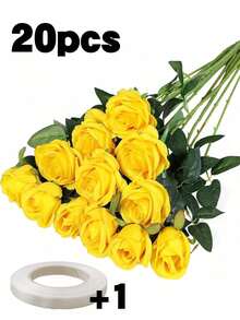 40pcs Yellow 20 Inch Artificial Roses, High-End Faux Roses, Suitable For Home Decor, Room Decor, Table Decor, Wedding Decor, Bridal Bouquet, Wrist Corsage, Floral Arrangement, Suitable For Home, Restaurant, Bedroom, Vase Decor, Autumn Decor, Thanksgiving - Yellow - View 10