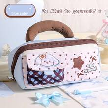 Yescholar 1pc Cute Dog Embroidered Large Capacity Pencil Case With Handle, Multi-Compartment Zipper Pen Bag With Front Pockets, Portable Stationery Organizer For Girls, Teens & Students, School & Daily Use - Cute Dog Embroidery Large Capacity Pencil Case - View 8