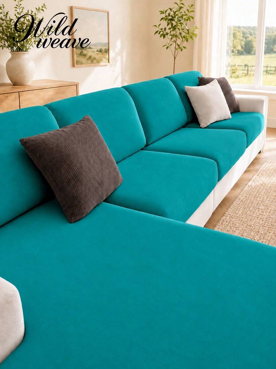 1pc Minimalist Solid Color Milk Silk Stretch Sofa Seat Cushion Cover, Suitable For All Seasons