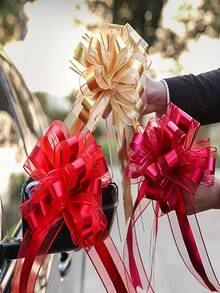 10/5pcs Scenes Elegant Satin Ribbon Bows | Maroon And Golden, Shiny PP Material, Suitable For Weddings, Parties, Christmas, Valentine'S Day, Birthdays, Packaging | Durable Craft Ribbon - Set - View 2