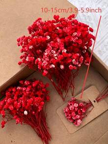 50/100pcs, Artificial White Mini Simulation Baby's Breath Gypsophila Ivory Flowers For Vase Wedding Home Office Party Garden Card Making Decor, DIY Decoration - Red - View 6