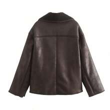 女款仿羊羔絨夾克，休閒柔軟麂皮厚實保暖外套，適合秋冬穿著 - 巧克力棕 - 查看 5