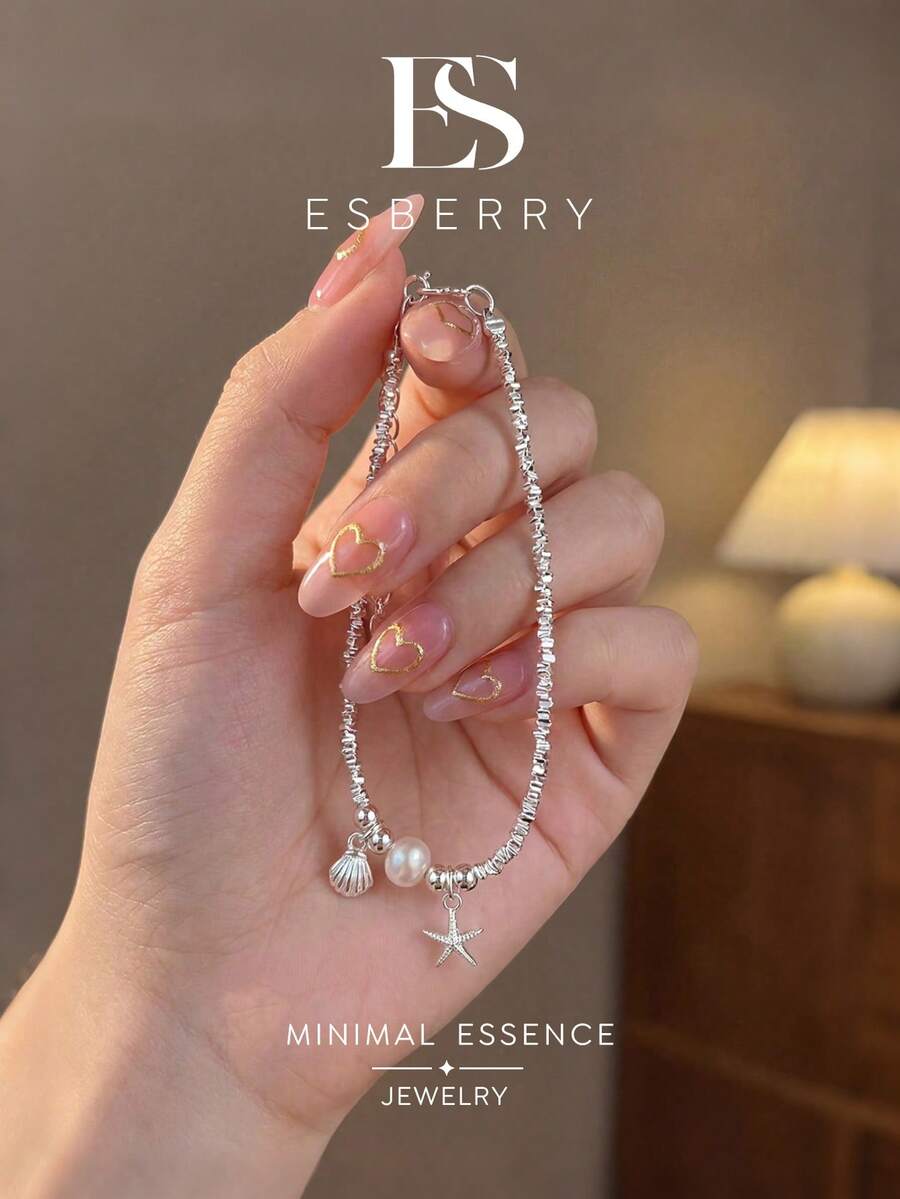 1pc Pearl, Starfish & Shell Bracelet, Elegant Versatile Women Jewelry, Suitable For Valentine's Day, Birthday Party And Daily Wear