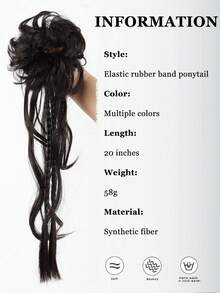 Synthetic 20Inch Messy Bun Wavy Ponytail Hair Extension With Braids, Elastic Hair Tie Chignon Ponytail, Natural Looking Braided Hairpiece Strands For Girls Daily Party - Multicolor - View 5