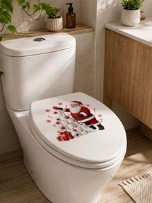 1pc Santa Claus & Toilet Paper Tree Pattern Toilet Sticker, Water Tank Sticker, Bathroom Decor, Funny Toilet Sticker, Wall Decor, Home Decor, Enhance Your Home Overall Aesthetics - A - View 3