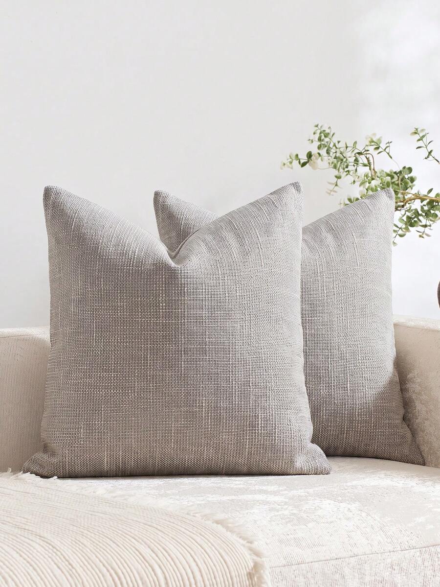 1pc (Pillow Insert Not Included) Multi-Color Textured Throw Pillow Cover, Modern Farmhouse Faux Linen Texture Cushion Cover, Suitable For Bedroom, Dining Room, Bed, Sofa, Car, Decorative Pillow Case, All Season - Grey - View 1