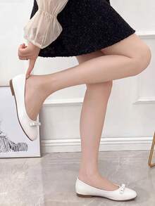 Solid Color Preppy Bow Office Shoes Women's 2026 New Square Toe Flat Versatile Round Toe All-Season Shoes - White - View 5