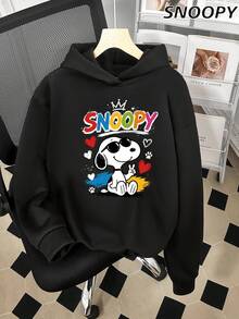 Autumn And Winter Women's Hooded Sweatshirt SNOOPY Snoopy Crown Print Shirt Long-Sleeved Sweatshirt - Black - View 1