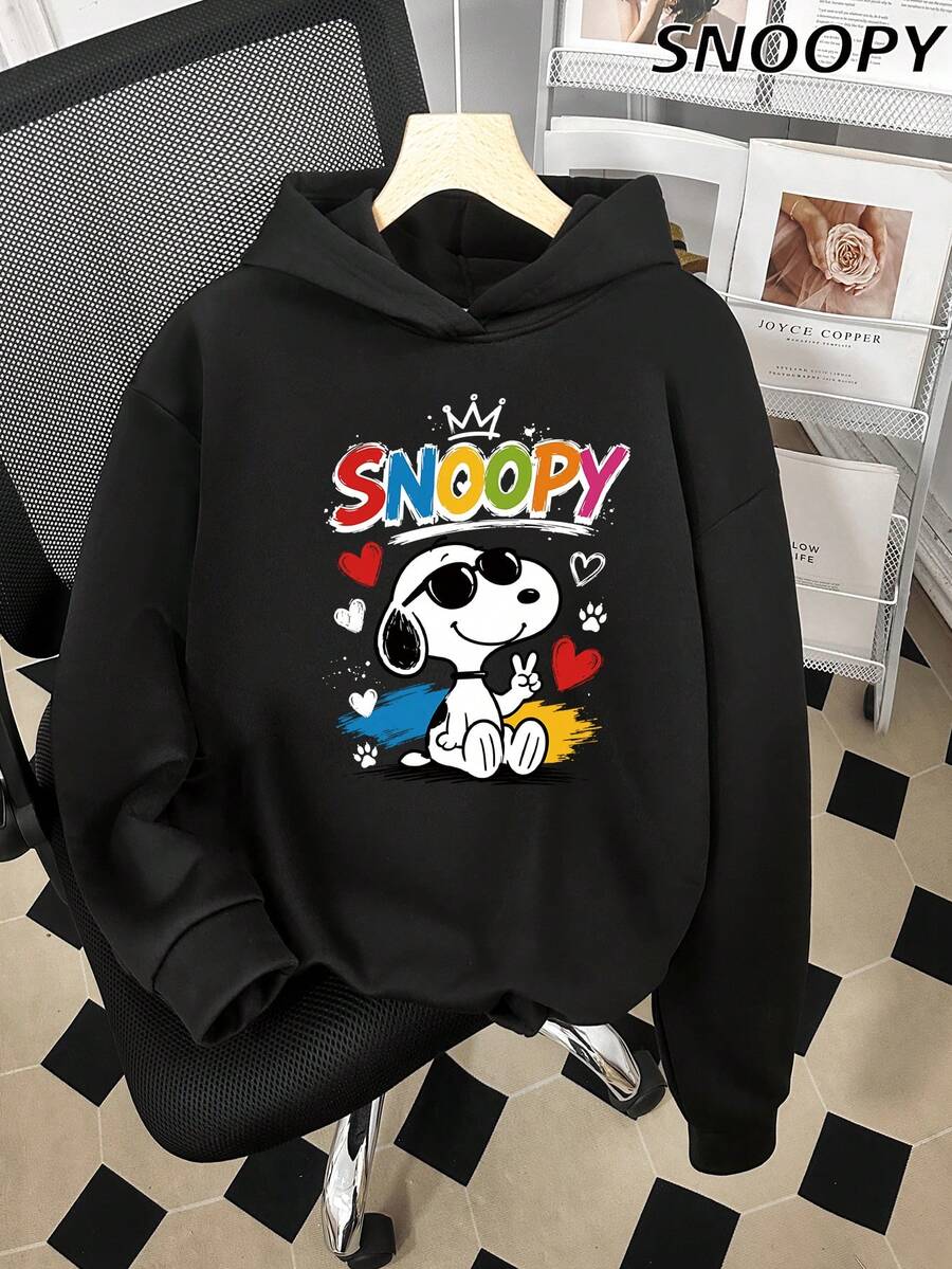 Autumn And Winter Women's Hooded Sweatshirt SNOOPY Snoopy Crown Print Shirt Long-Sleeved Sweatshirt - Black - View 1