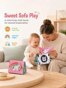 Newborn Visual Stimulation Mirror Cloth Book, Triangular Stand Design, Stable Placement, Soft Mirror Guides Baby Self-Discovery, Multiple Series Theme Patterns Available, High Contrast Patterns Exercise Visual Tracking, Washable Fabric, Soft Without Hard Edges, Early Sensory Education Toy Cloth Book For Infants, Christmas Halloween Gift - Colorful - View 5