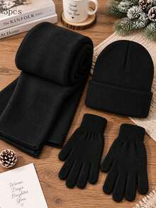 3pcs Unisex Winter Accessory Set, Warm Knitted Hat Scarf Gloves, Soft Thickened Matching Set, Suitable For Cold Weather Outdoor Walking Travel Christmas Gift - Multicolor - View 9