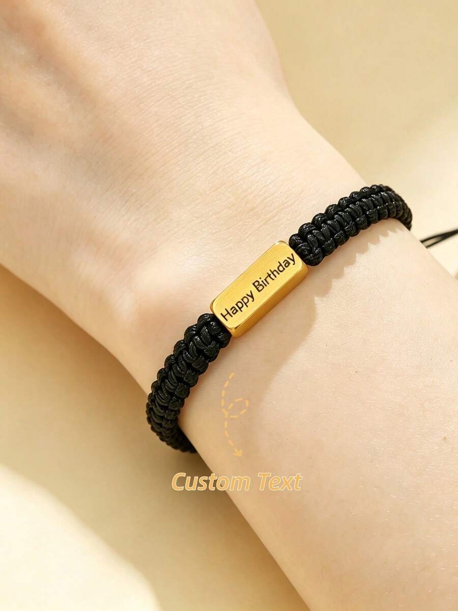 Personalized Name Woven Rope Bracelet, Customizable Date Commemorative Plaque Wristband, Minimalist Adjustable Men's Jewelry, Suitable As Gift For Husband, Boyfriend - Multicolor - View 1