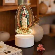 Our Lady Of Guadalupe Praying Pose Ambient Night Light On Auspicious Clouds, USB Powered, With Solid Color Warm Light Base, Warm Redemption Style, Religious Gift For Believers On Easter/Christmas And Other Holidays, Prayer Accessory - Warm Color - View 5