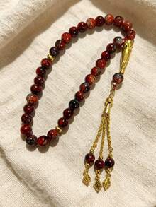 1pc Vintage Middle Eastern Style Tasbih 33 Glass Beads Rhombus Pendant Tassel Prayer Bead Bracelet - One Size - View 13