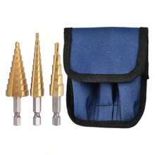 3pcs Drill Bits + 1 Storage Bag, Titanium Coated High Speed Steel Step Drill Bit Set, Suitable For Wood And Metal - Multi-Functional Efficient, Tool Accessories; Hex Shank Manual Repair Tools, Suitable For Handcrafts, Factory, Work Operations, DIY - A - View 6