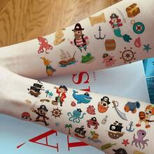 10pcs Pirate Style Theme Party Temporary Tattoo Stickers, Pirate Ship, Treasure Chest, Anchor, Ship Wheel Multi-Element Pattern Design, Suitable For Holiday Party Makeup Performance Body Art Decoration Temporary Fake Tattoos - Multicolor - View 3