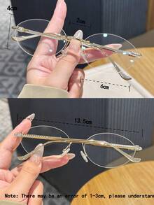 1pc Women's Metal Rimless Oval Transparent Glasses, Gold Vintage Blue Light Glasses, High Intelligence Sexy Female Accessory, Suitable For Daily Life, Office Commute, Phone Computer, School, Autumn Winter Accessories - A - View 6