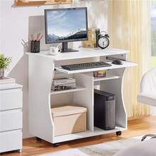 Computer Desk, Space Saver Desk With Wheels, Sliding Study Table With Keyboard Shelf For Home Office - White - View 4