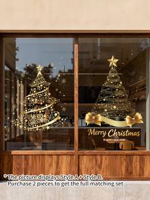 1pc Christmas Gold Window Static Cling Sticker, Christmas Tree / Gift Box / Wreath Pattern Electrostatic Adsorption PVC Window Decal, Glue-Free Easy Removal, Suitable For Home, Bathroom, Shop Glass, Holiday Atmosphere Decoration - Gold - View 11