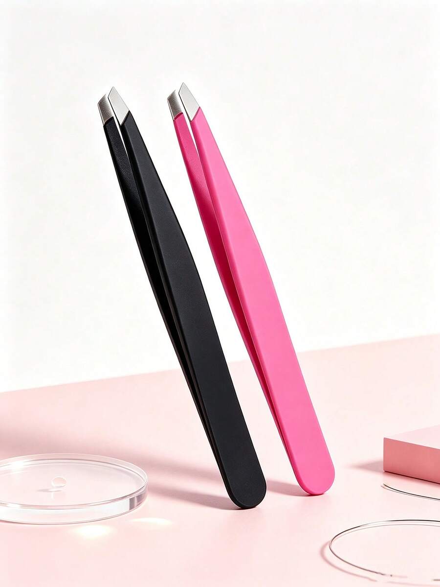 2pcs High Precision Flat Tweezers, Suitable For Men And Women To Pluck Hair, Pluck Beard, Trim Eyebrows, Easy To Grip Hair Removal, Wax Hair Removal - Multicolor - View 1