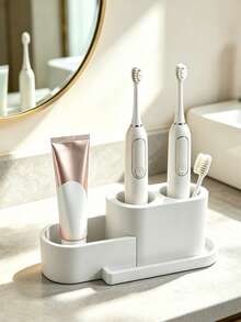 1pc Electric Toothbrush Holder, Desktop Decor, Can Hold 2 Electric Toothbrushes And 1 Toothpaste, Detachable Design For Easy Daily Cleaning - Storage Tool, Bathroom Organization, Keep Bathroom Tidy - Multicolor - View 5