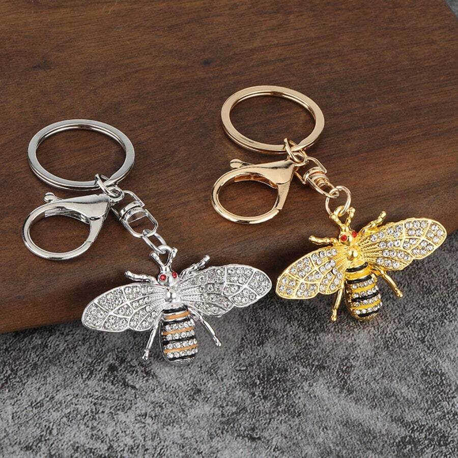 2 Pcs Rhinestone Bee Keychains, Enamel Crystal Insect Pendant Key Rings, Sparkly Animal Charms For Keys, Backpack, Handbag & Gift - Multicolor - View 1