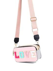 1pc Women's Creative Towel Embroidery LOVE Letter Crossbody Camera Bag, Wide Strap Zipper Small Bag, Sweet Girl Style Shoulder Bag - M1963 - View 8