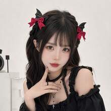 惡魔之翼髮夾 Cosplay 蝙蝠對飾 Lolita 哥德風雙層蝴蝶結可愛萬聖節頭飾 - 彩色 - 查看 4