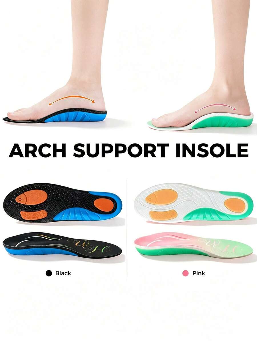 1 Pair Sports Whale Arch Support Insoles, 2 Color Options, Rebound Shock Absorption, Sweat-Absorbent, Anti-Twist, Full-Length Cushioning Insoles - Multicolor - View 1