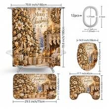 1pc/4pcs Gold Christmas Tree Pattern Multifunctional Bathroom Decor Shower Curtain Set Free 12 Hooks Premium Holiday Atmosphere Bathroom Mat U-Shaped Floor Mat And Round Toilet Lid Cover Suitable For All Scenes Decoration Bathroom Set - Gold Christmas Tree 6 - View 3