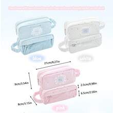 Rosyposy 1pc Kawaii Lace Star Pattern Clear Window Pencil Pouch, Aesthetic Large Pencil Bag With Ruffle Handle For Plush Doll, Student Stationery - Multicolor - View 9