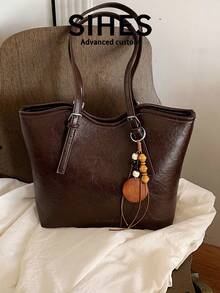 1pc Solid Color PU Leather New Women's Backpack, Fashionable Large Capacity Tote Bag, Zipper Closure, Dual Handles, Suitable For Commuting, Shopping, Dating, Outings - Coffee - View 11