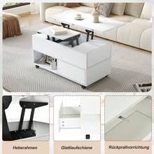 Coffee Table, Height Adjustable Living Room Table, 3-In-1 Multifunctional With Wheels,4 Drawers, Coffee Table, Living Room, Home Office, Convertible Into Living Room Dining Table, White,100x50x52cm - White + Particle Board - View 6