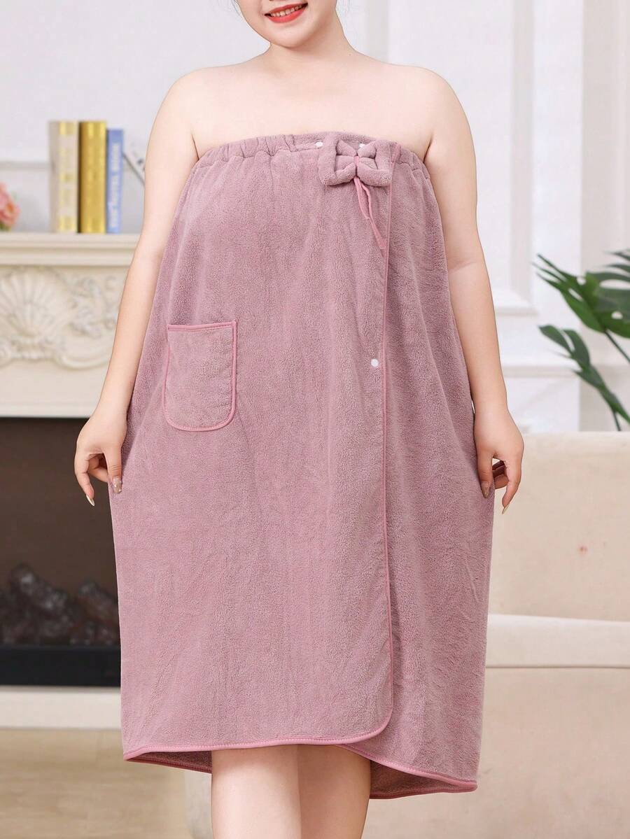 女款大尺碼加厚浴袍/浴帽/浴巾/家居服套裝 - 淡紫色 - 查看 1