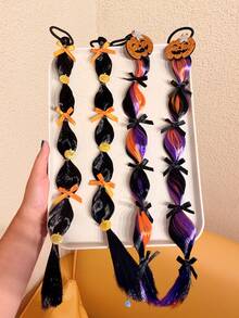 2pcs Girls Glitter Pumpkin Bow Hair Extensions Hair Ties Creative Funny Halloween Cosplay Stage Costume Headwear - Multicolor - View 5