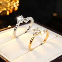 1pc Women's Fashion Fingertip Starlight Element Ring, Unique Star-Shaped Cubic Zirconia Inlaid Design, Atmospheric Outfit Accessory - Ring - View 1