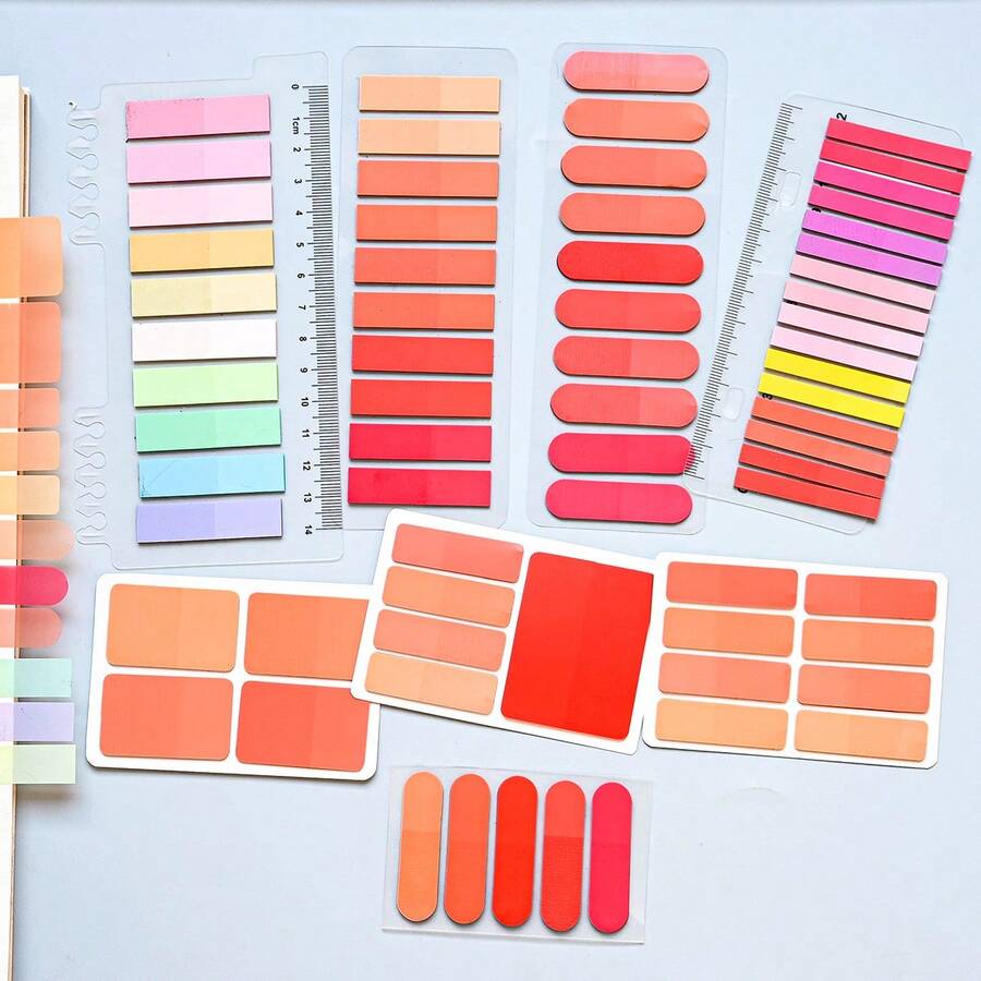 8 Sets Style 1 Set Ultra-Thin Index Tabs Labels PET Material Semi-Transparent Plastic Waterproof Sticky Notes Color Series Marker Stickers Student Textbook Record Tabs With Ruler Reading Book Memo Stickers School Supplies Office Document Tabs - one-size - View 1