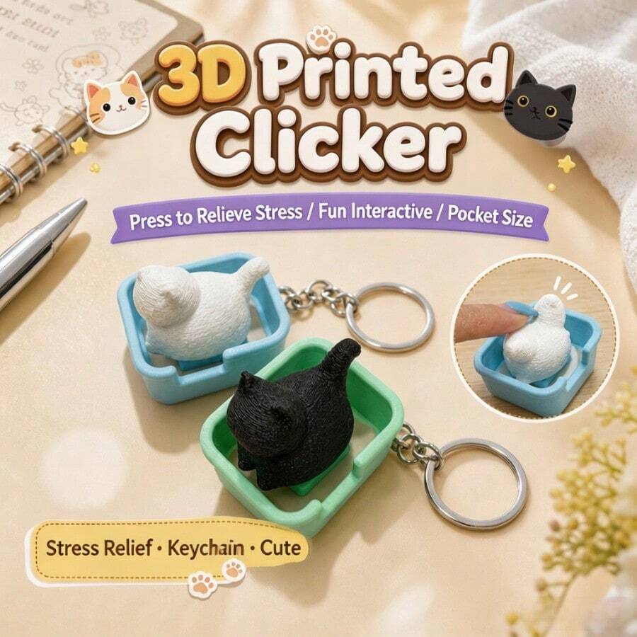 Cute Cat Litter Box Shape Clicker Keychain, Novelty Stress Relieving ...
