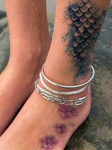 5/10/15/20pcs Mermaid Scale Temporary Tattoo Sticker Set, Colorful Glitter Gradient Fish Scale Realistic Tattoo Face Makeup, Waterproof And Sweat-Resistant, Suitable For Summer Pool, Halloween Cosplay, Party Gifts, For Women And Girls. Mermaid Scale / Fish Scale / Siren Tail Tattoo / Rainbow Gradient / Delicate Pearlescent Texture / Temporary Tattoo / Full Arm Realistic Tattoo Stickers, Dazzling Gemstone Rhinestone Waterproof Long-Lasting Temporary Tattoo Stickers For Women, Face Stickers - Multicolor - View 4
