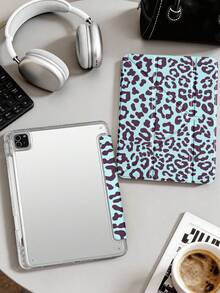 1件紅藍豹紋平板保護殼，適用於iPad Mini6/7/10.2/10.5/10.9(Air4-Air8)/Pro 11/10代/A16/Pro 11 2024機型，彩繪圖案平板套，全透明壓克力背殼，絲綢質感8折支架，自動休眠/喚醒，內置筆槽，不含筆，部分機型附相機框 - 彩色 - 查看 1