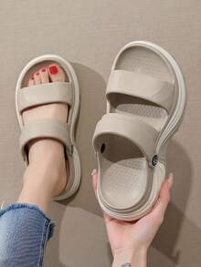 Sandal Slide Kamar Mandi Wanita EVA Sol Empuk Alas Tebal Platform 6 cm untuk Musim Panas, Outdoor, Fashion Pantai, Model Baru - warna pasir - View 2