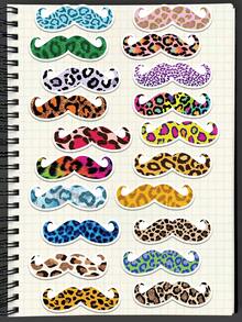 50pcs Colorful Leopard Print Mustache Stickers Decoration Phone Case Refrigerator Planner Notebook Diary Guitar Scrapbook Planner Luggage Helmet Skateboard Laptop Self-Adhesive Decals - Colorful Leopard Print Mustache - View 2