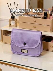2‑Colors Optional Satin Flap Makeup Bag Portable Travel Cosmetic Storage Pouch Large‑Capacity Gift For Women Gucci Beauty Satin Makeup Bag Light Pink & Lavender Two‑Colors Optional - Purple - View 8
